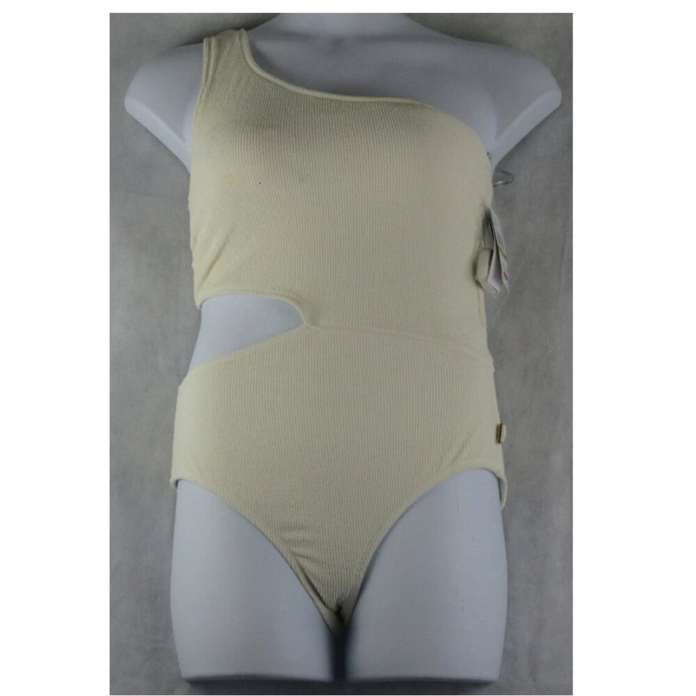 NWT Michael Kors Women's One-Shoulder One-Piece Swimsuit, Bone Beige, Size 14